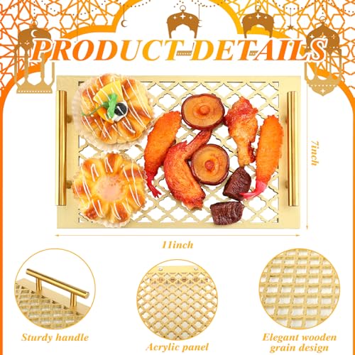Vesici Ramadan Serving Trays Gold Eid Mubarak Kitchen Decor Eid Mubarak Serving Tray with Acrylic Waterproof Panel and Handle for Cookie Candy Pastry Dessert Ramadan Party Supplies(Rectangle) - Image 2