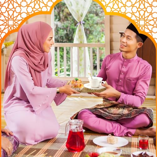 Vesici Ramadan Serving Trays Gold Eid Mubarak Kitchen Decor Eid Mubarak Serving Tray with Acrylic Waterproof Panel and Handle for Cookie Candy Pastry Dessert Ramadan Party Supplies(Rectangle) - Image 5
