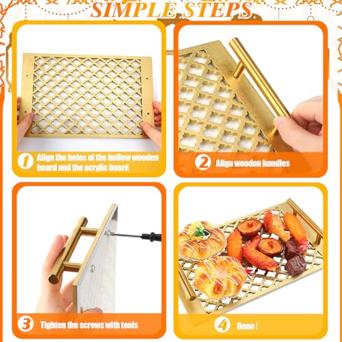 Vesici Ramadan Serving Trays Gold Eid Mubarak Kitchen Decor Eid Mubarak Serving Tray with Acrylic Waterproof Panel and Handle for Cookie Candy Pastry Dessert Ramadan Party Supplies(Rectangle) - Image 4