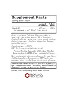 Protocol For Life Balance Mk7 Vitamin K2 160 Mcg Vitamin K2 Supports Bone Health And Vascular Elasticity In Improved Nutrition Delivery System 60 Tablets  - Image 3