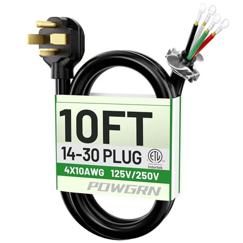 POWGRN 30 Amp 4 Prong Dryer Cord 10 FT Black, 10/4 Gauge Appliance Dryer Power Cord NEMA 14-30P to 4-Wire, Pure Copper Wire, ETL Listed - Image 1