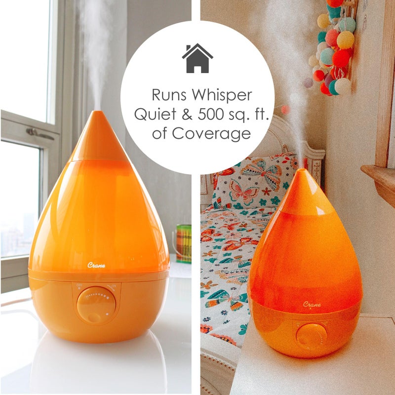 Crane Ultrasonic Cool Mist Humidifier for Bedroom, Baby Nursery, Kids Room, Plants, or Office, Large 1 Gallon Tank, Filter Optional, Orange - Image 5