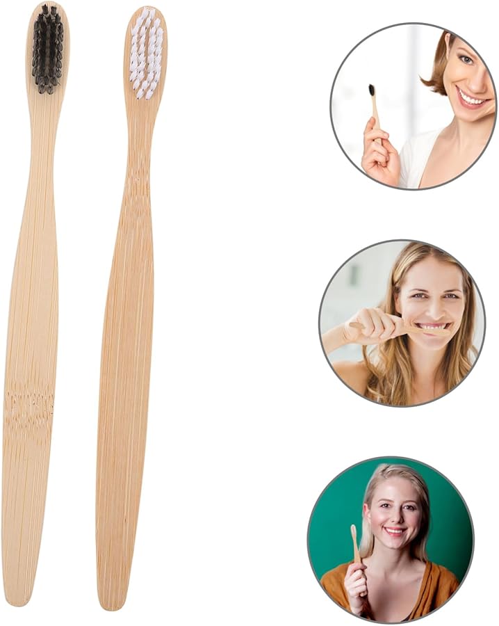 2Pcs Natural Bamboo Toothbrush with Flexible Soft Bristles for Adults Gentle Gums Plaque Removing - Image 5