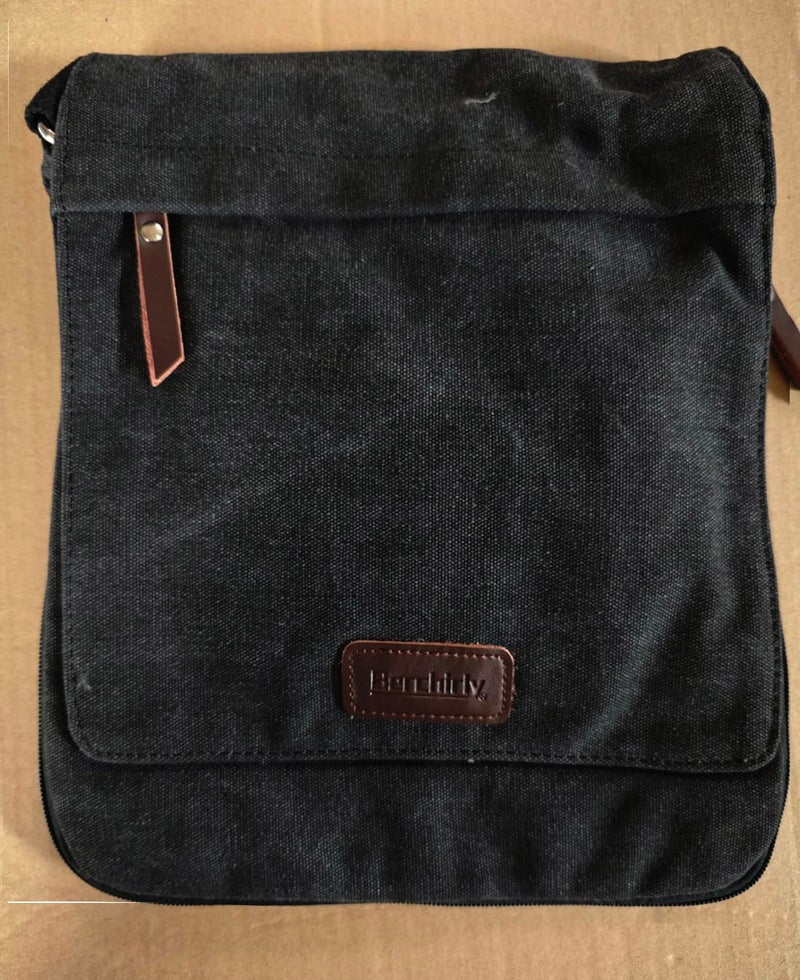 Berchirly Canvas Shoulder Bag Men Casual Travel Male 8Inch Crossbody Messenger Bags Black - Image 4