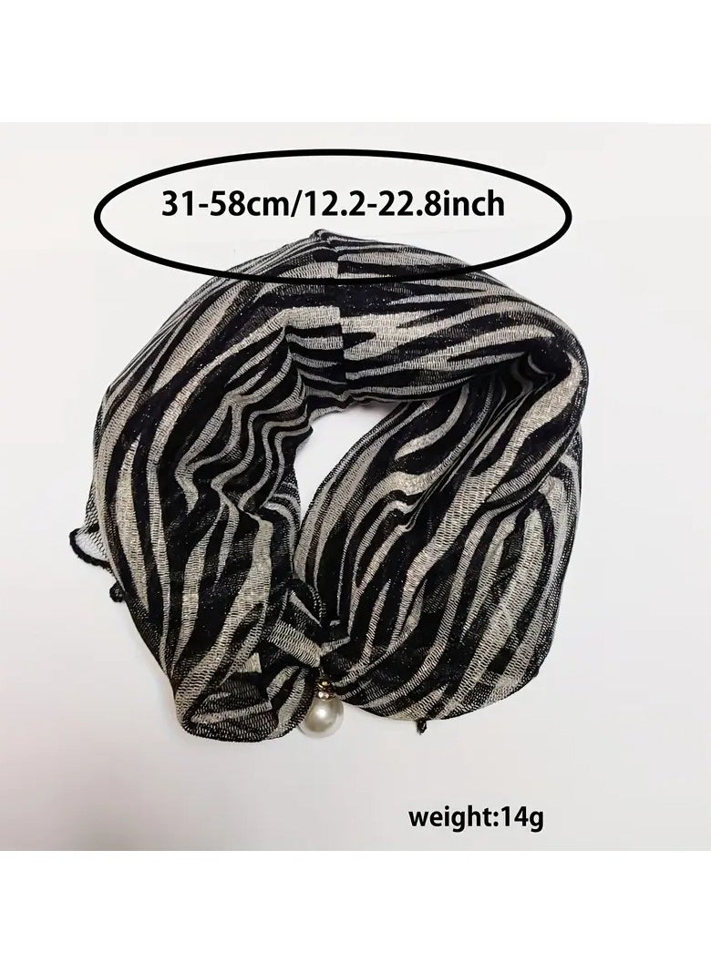 Goolsky Elegant Faux Pearl Pendant Neck Gaiter - Breathable & Sun-Protective Mesh Scarf with Ruffle Trim, Versatile Headband & Bracelet for Women  - Image 4