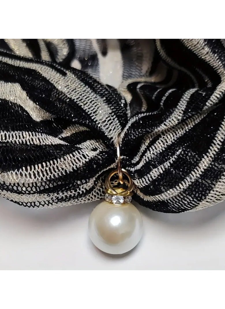 Goolsky Elegant Faux Pearl Pendant Neck Gaiter - Breathable & Sun-Protective Mesh Scarf with Ruffle Trim, Versatile Headband & Bracelet for Women  - Image 2