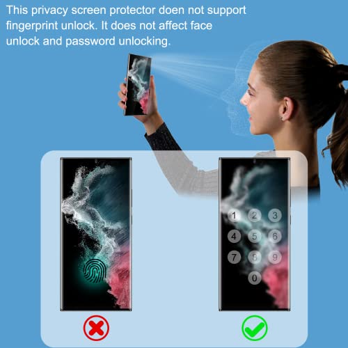 YWXTW [2 Pack] Galaxy S22 Ultra Privacy Screen Protector, Tempered Glass Anti-Spy 9H Hardness Film for Samsung Galaxy S22 Ultra 6.8”, 3D Curved Edge Easy Install 【Don’t Support Fingerprint Unlock】 - Image 4