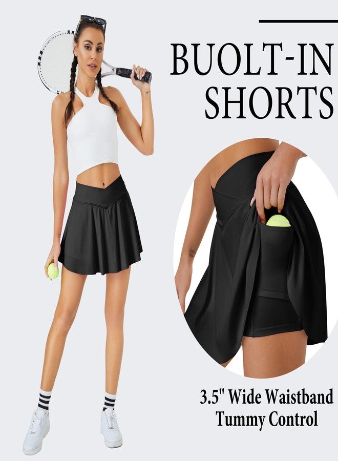 DLOODA Womens Tennis Skirt with Pockets Shorts Crossover High Waisted Athletic Skorts Skirts for Golf Running Workout Black M - Image 4