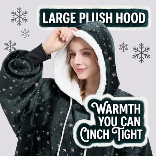 Qeils Wearable Blanket Hoodie for Women, Comfy Sherpa Sweatshirt Blanket as Birthday Christmas Gifts, Oversized Pullover Jacket Blanket Hoodie for Adult (Graphite Foil Star, Adult) - Image 2