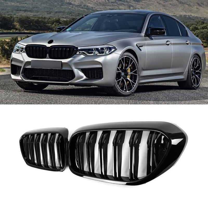 SNA G30 Grille Front Kidney Grill Compatible for 20172020 BMW 5 Series G30 ABS Double Slats Gloss Black Grills 2pc Set