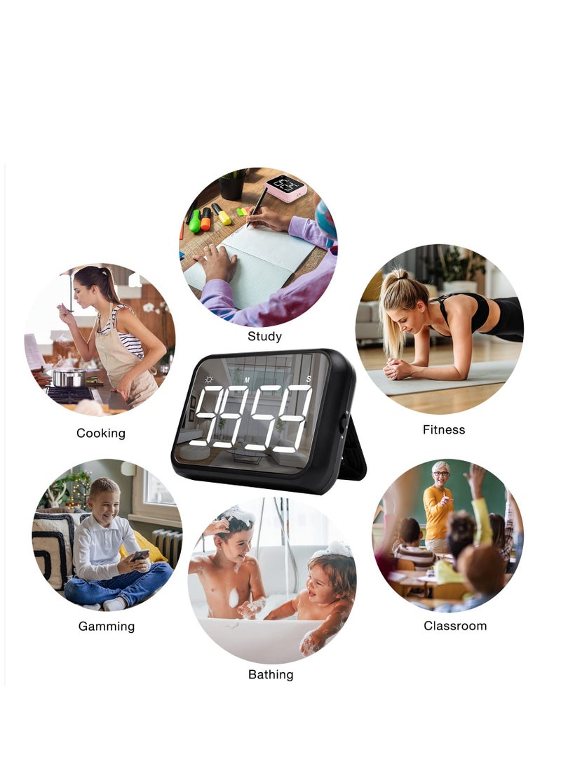 SYOSI - 4-inch Timers for Kids, Large Magnetic Digital Kitchen timers with Constant Bright Function for Classroom, Silent Timer for Classroom, Kitchen (Black) - Image 1