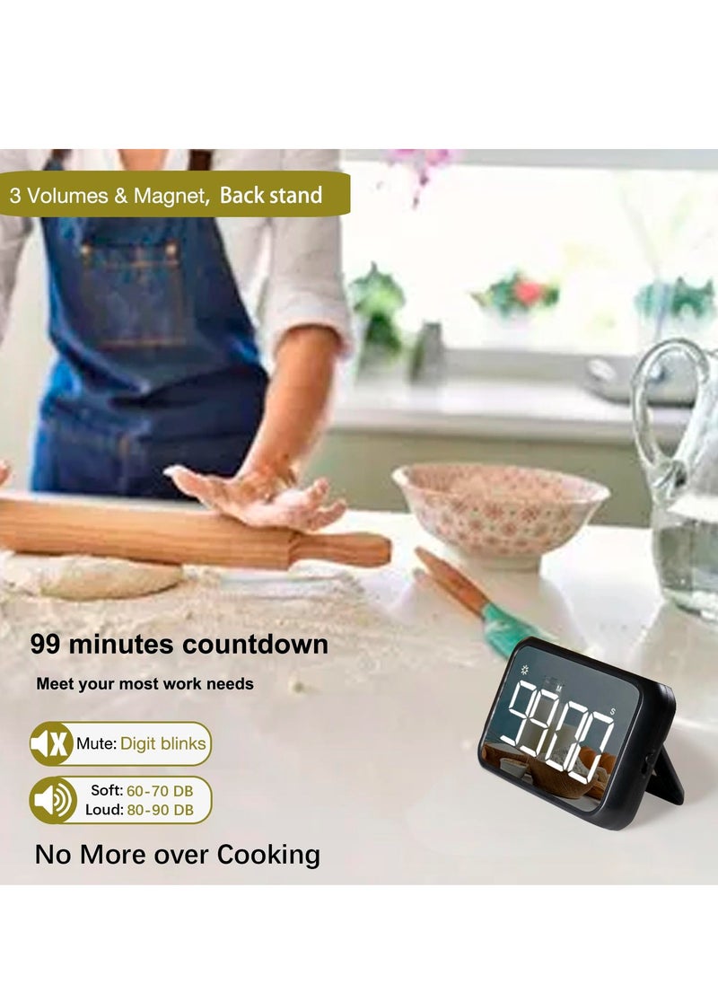 SYOSI - 4-inch Timers for Kids, Large Magnetic Digital Kitchen timers with Constant Bright Function for Classroom, Silent Timer for Classroom, Kitchen (Black) - Image 1