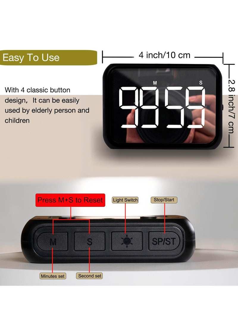SYOSI - 4-inch Timers for Kids, Large Magnetic Digital Kitchen timers with Constant Bright Function for Classroom, Silent Timer for Classroom, Kitchen (Black) - Image 1