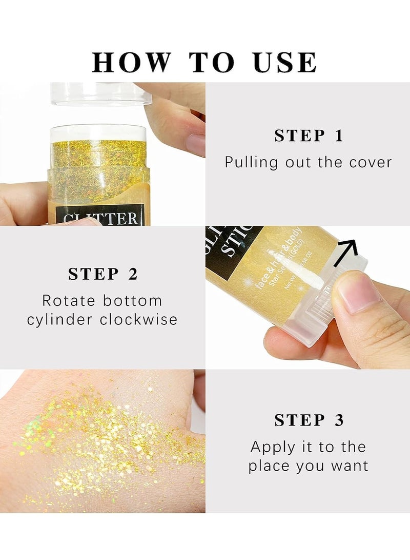 Gold Body Glitter Stick, Mermaid Sequins Face Glitter Gel, Holographic Chunky Glitter Face Paint for Singer Concerts Music Festival Rave Hair Accessories Sparkling Glitter Makeup for Women - Image 3