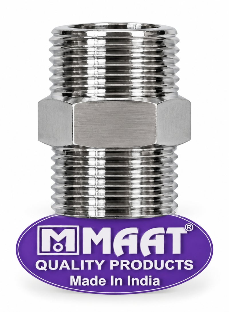MAAT HEX NIPIL 1 Inch x 1 Inch Hex Nipple, Stainless Steel Heavy Duty Male Thread Pipe Fitting, Hexagonal Adapter Connector for Plumbing, Water & Industrial Applications, Made in India - Image 3