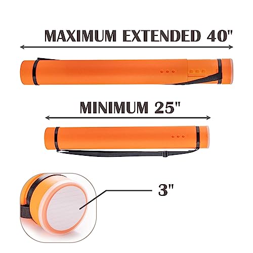 JJRING Orange Poster Tube, 25" to 40" Extendable Poster Storage Holder Tube with Carrying Strap, Poster Carrying Case for Blueprints, Scrolls, Maps and Architect Papers - Image 2