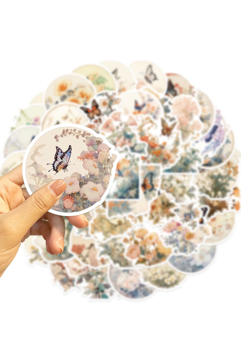 قوس قزح أورينبو مجموعة من 50 قطعة من ملصقات قصاصات الزهور والنباتات العتيقة الجميلة، ملصقات زهور مقاومة للماء، لتدوين القصاصات والحرف اليدوية والمخططات والألبومات المجمعة - Image 3