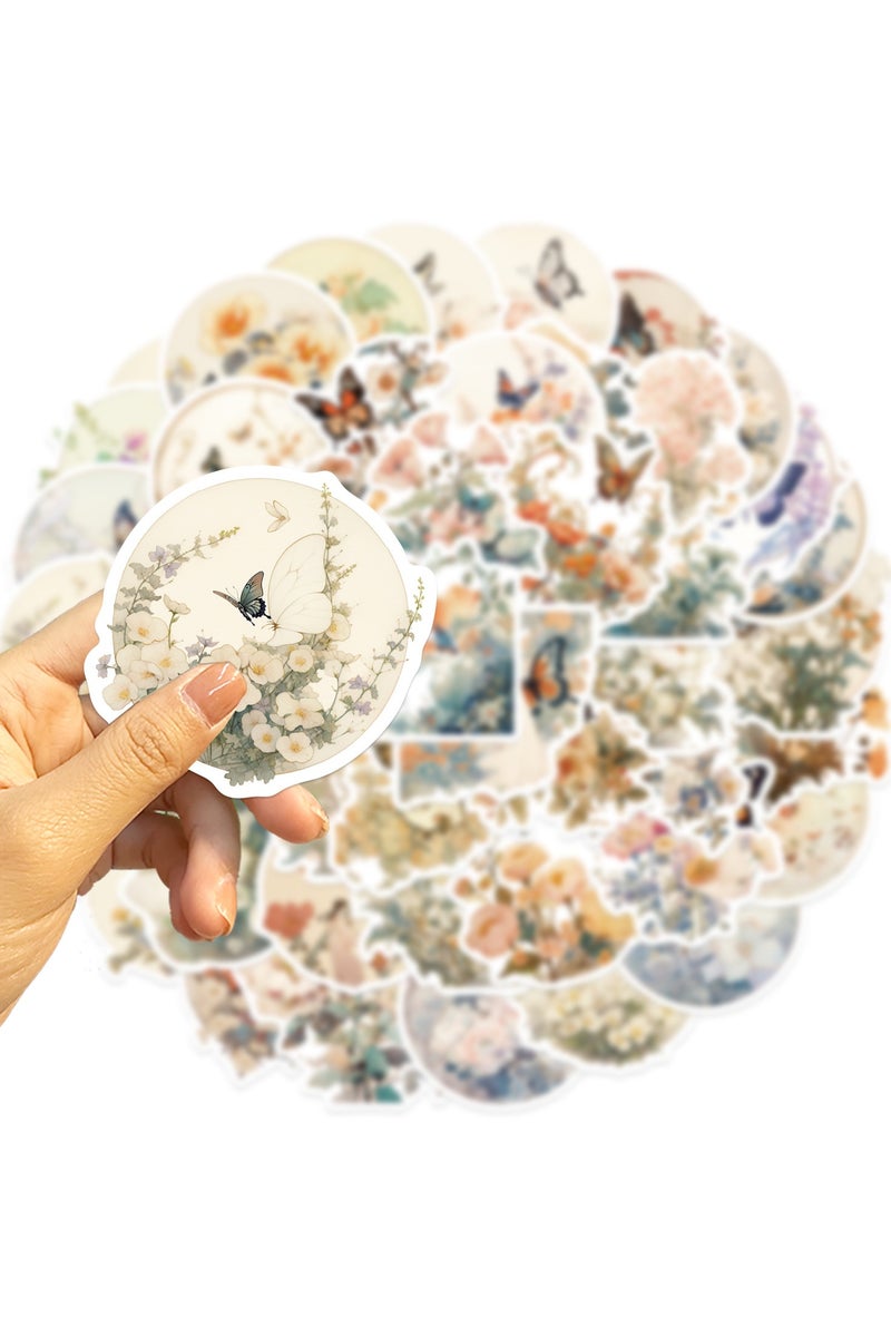 قوس قزح أورينبو مجموعة من 50 قطعة من ملصقات قصاصات الزهور والنباتات العتيقة الجميلة، ملصقات زهور مقاومة للماء، لتدوين القصاصات والحرف اليدوية والمخططات والألبومات المجمعة - Image 5
