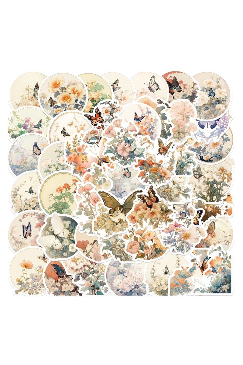 قوس قزح أورينبو مجموعة من 50 قطعة من ملصقات قصاصات الزهور والنباتات العتيقة الجميلة، ملصقات زهور مقاومة للماء، لتدوين القصاصات والحرف اليدوية والمخططات والألبومات المجمعة - Image 1