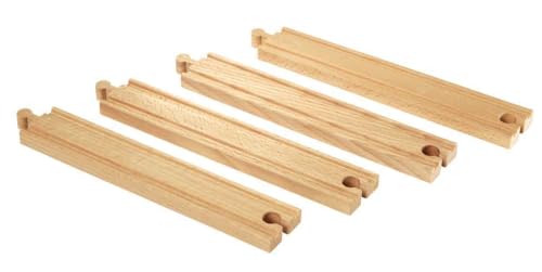 BRIO World 33341-4 Piece Long Straight Wooden Train Tracks | Expandable & Compatible Railway Set | Engineered for Kids Ages 3 and Up | FSC Certified Materials - Image 3