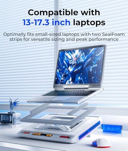 llano V10 Gaming Laptop Cooler, RGB Laptop Cooling Pad Stand with Powerful 4.72 Inch External Turbo Cooling Fan, Fast Cooling Computer 13-17.3inch, 3 Adjustable Stand, 4-Port USB C&A (White) - Image 5