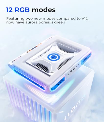 llano V10 Gaming Laptop Cooler, RGB Laptop Cooling Pad Stand with Powerful 4.72 Inch External Turbo Cooling Fan, Fast Cooling Computer 13-17.3inch, 3 Adjustable Stand, 4-Port USB C&A (White) - Image 3