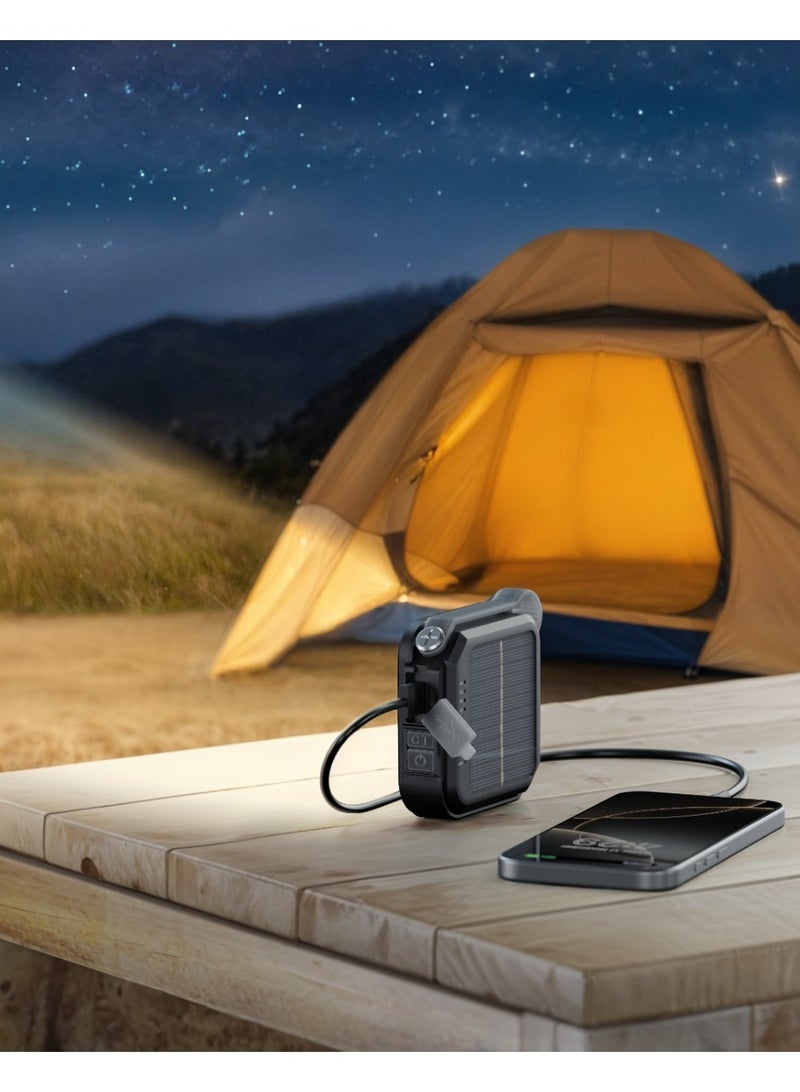 جرين ليون مصباح LED محمول يعمل بالطاقة الشمسية Lumix مع بنك طاقة 4000 مللي أمبير في الساعة / طاقة 10 وات / مدخل طاقة شمسية 1 وات / شاحن محمول صغير الحجم / وقت عمل من 6 إلى 24 ساعة / سطوع 1000 لومن / منفذ شحن USB-C / 4 أوضاع إضاءة بألوان مختلفة / زاوية قابلة للتعديل 150 درجة - رمادي - Image 2