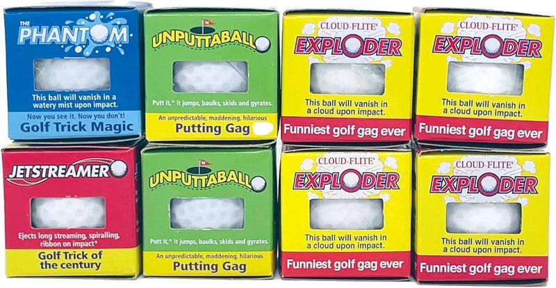 Empire Magic Loftus Lot 8 Trick Golf Balls - Jokes Including Exploding, Mist, Wobble, and Stream Effects - Image 1