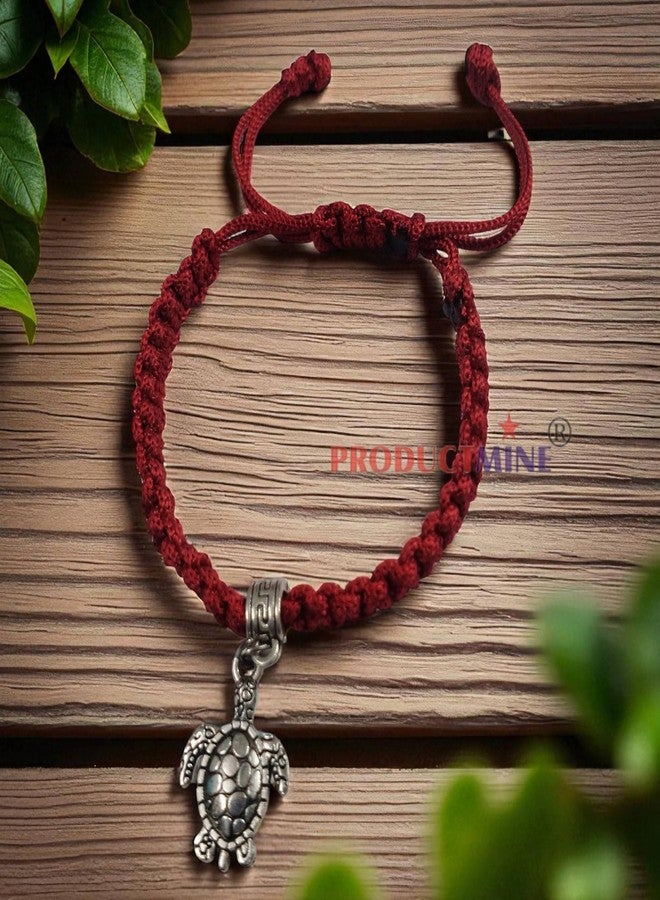 PRODUCTMINE سوار PRODUCTMINE® مصنوع يدويًا قابل للتعديل مع تعليقة سلحفاة، سوار معصم، سوار صداقة للنساء، لطيف على البشرة - أحمر - Image 2