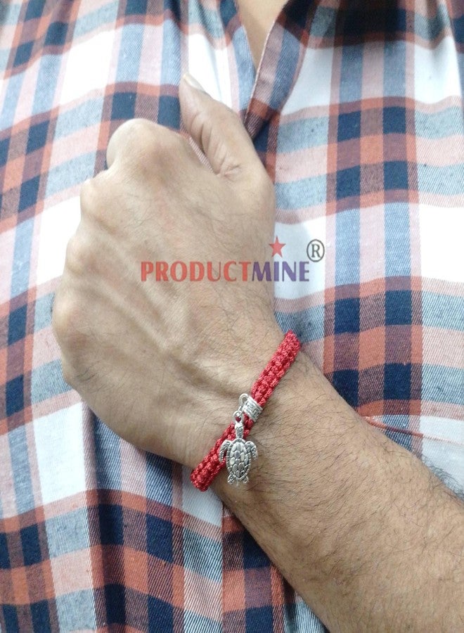 PRODUCTMINE سوار PRODUCTMINE® مصنوع يدويًا قابل للتعديل مع تعليقة سلحفاة، سوار معصم، سوار صداقة للنساء، لطيف على البشرة - أحمر - Image 5