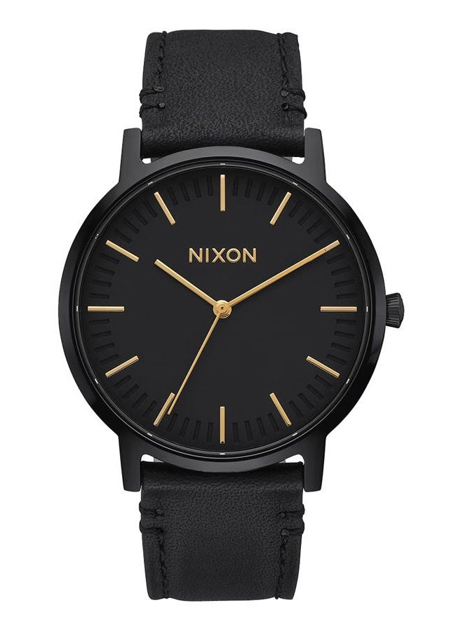 NIXON ساعة نيكستون بورتير الجلدية A1058 مقاومة للماء حتى 50م للرجال (حزام جلد 20-18مم ووجه ساعة 40مم)، أسود/ذهبي، مقاس واحد، جلد بورتير - Image 1