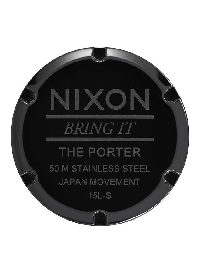 NIXON ساعة نيكستون بورتير الجلدية A1058 مقاومة للماء حتى 50م للرجال (حزام جلد 20-18مم ووجه ساعة 40مم)، أسود/ذهبي، مقاس واحد، جلد بورتير - Image 5