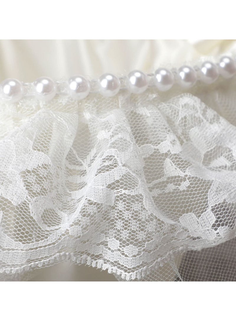 SYOSI Flower Girl Basket for Wedding, White Lace Flower Basket with Beading Satin Flower Basket with Silk Rose Flower and Pearl for Wedding Ceremony Party Decoration - Image 5