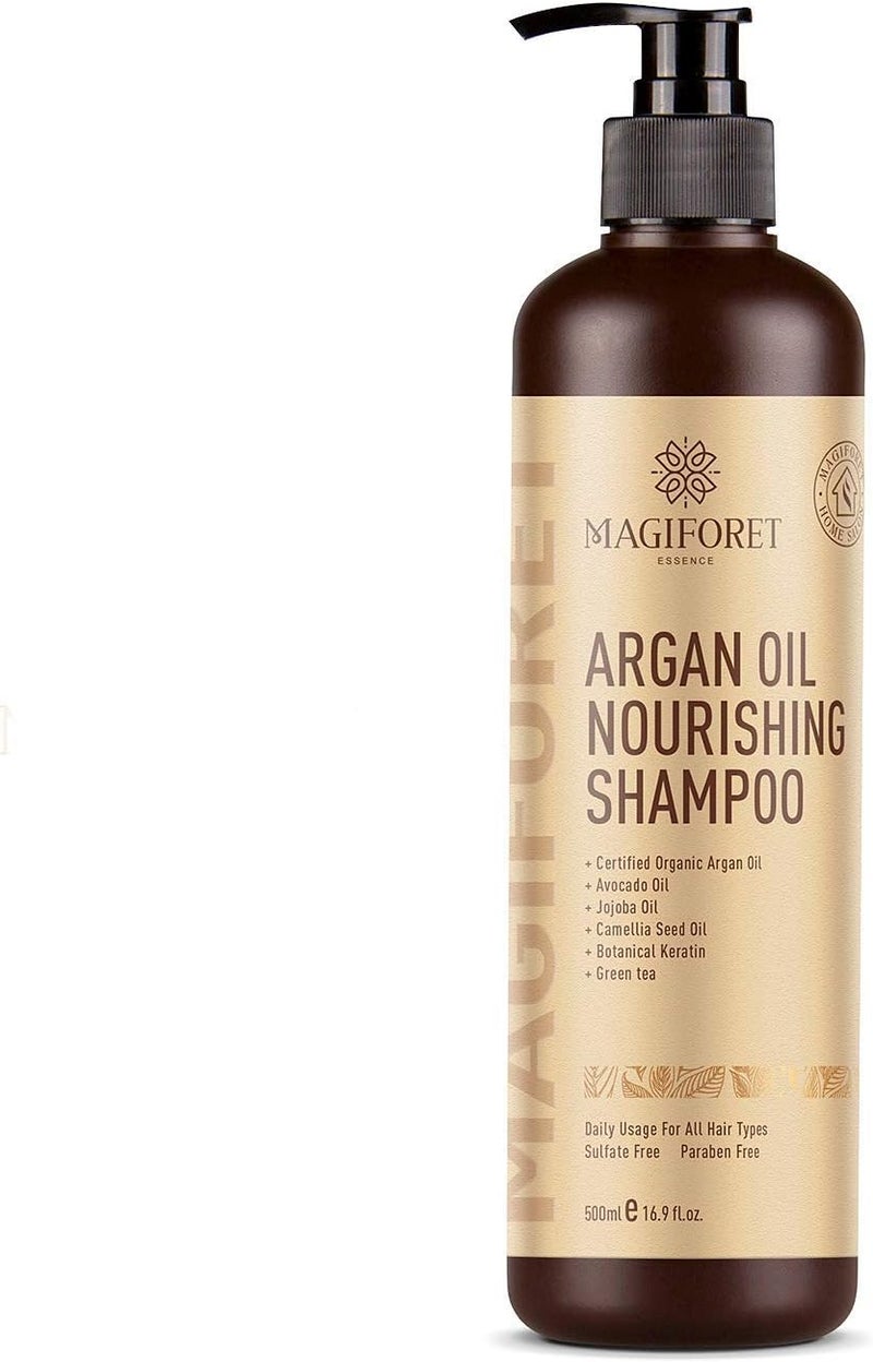 MagiForet Organic Moroccan Argan-Oil Shampoo - Moisturizing, Volumizing Sulfate Free Shampoo for Women, Men and Teens - Used for Dry Damaged Colored and all Hair Types, Anti-Aging Hair Care, 16.9 oz - Image 1