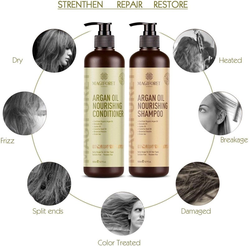 MagiForet Organic Moroccan Argan-Oil Shampoo - Moisturizing, Volumizing Sulfate Free Shampoo for Women, Men and Teens - Used for Dry Damaged Colored and all Hair Types, Anti-Aging Hair Care, 16.9 oz - Image 4