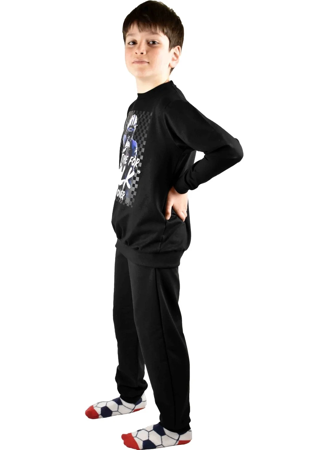 Bluence Men's Waiter Printed Black Cotton Tracksuit Set
