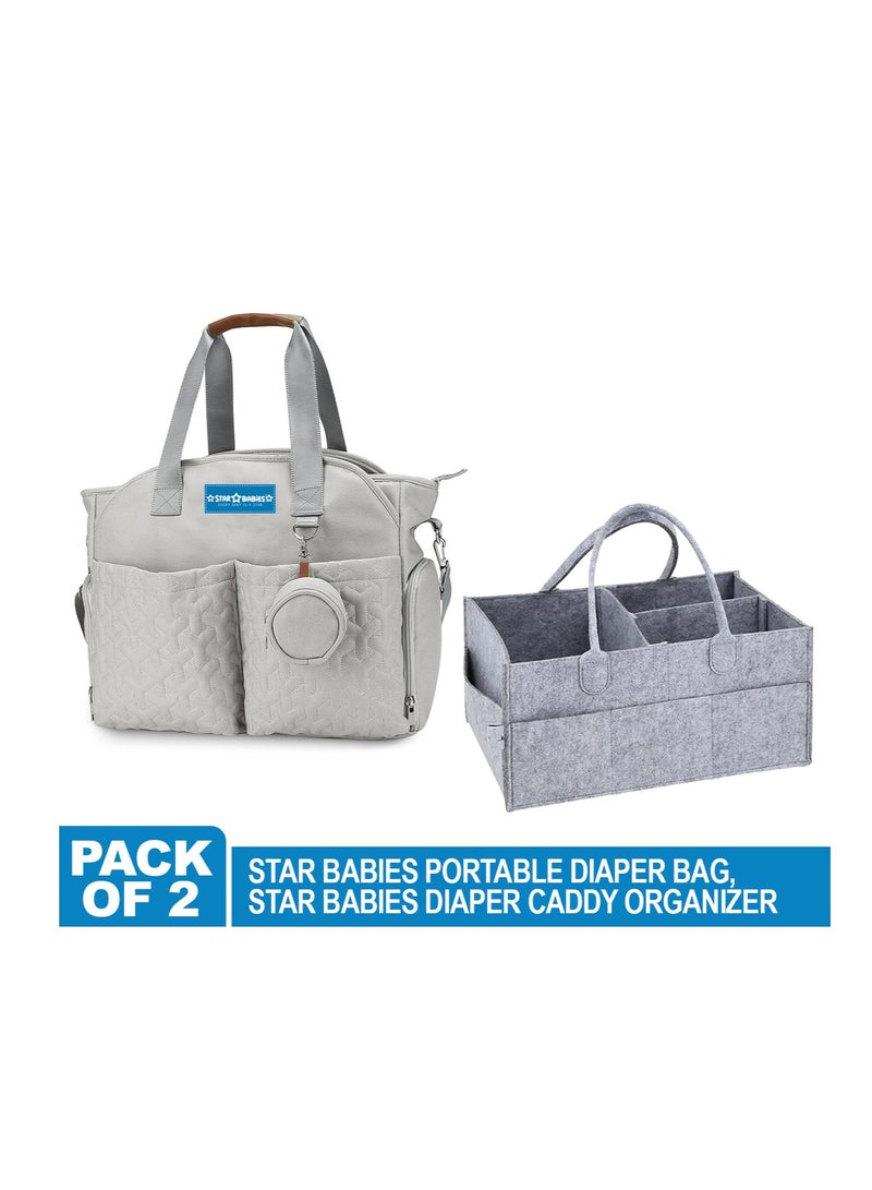 STAR BABiES Star Babies Combo Pack of 2 (Diaper portable bag with pacifier bag large capacity with Portable Diaper caddy Organizer) - Khaki  - Image 2