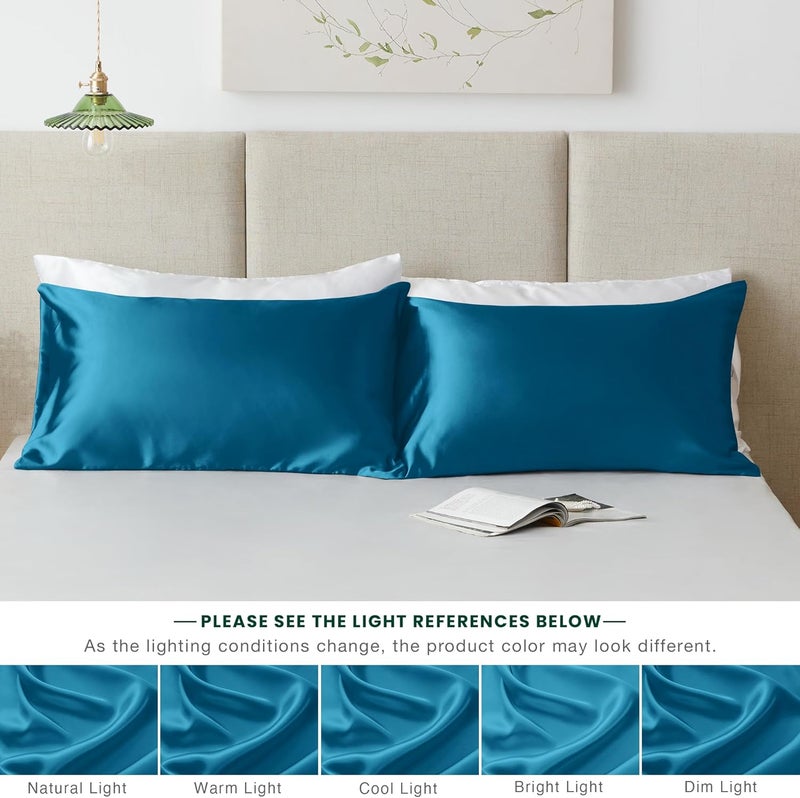 Love's cabin Satin Pillowcase Set of 2 Standard Size 20x26, Cooling Pillow Covers for Hair and Skin, Silky Smooth with Envelope Closure, Similar to Silk, Teal - Image 5