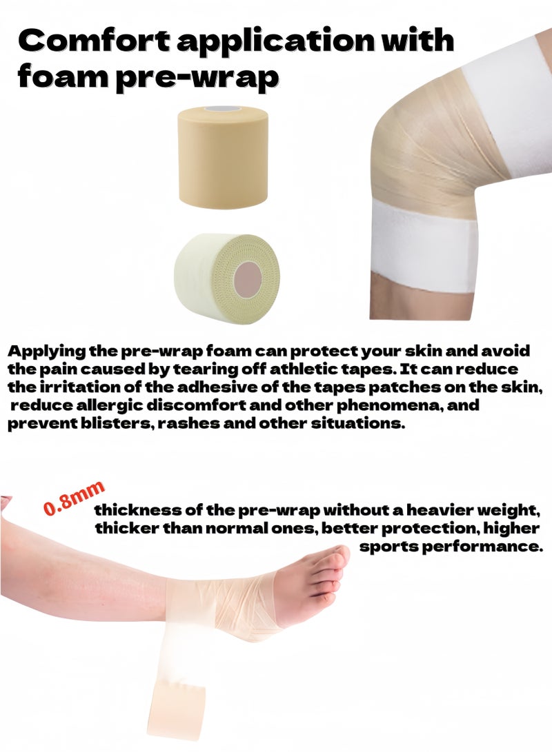 Generic 3.8*910cm 2 White Athletic Tapes, 7*2700cm 1 Skin Foam Pre-wrap, & 1 Stainless Steel Scissors, Sports Protection Set,Very Strong, Easy Tear, No Sticky Residue Tape for Athlete & Sport Trainers & First Aid Injury Wrap, Suitable for Basketball, Bats, Tennis, Gymnastics, Boxing, etc. - Image 5