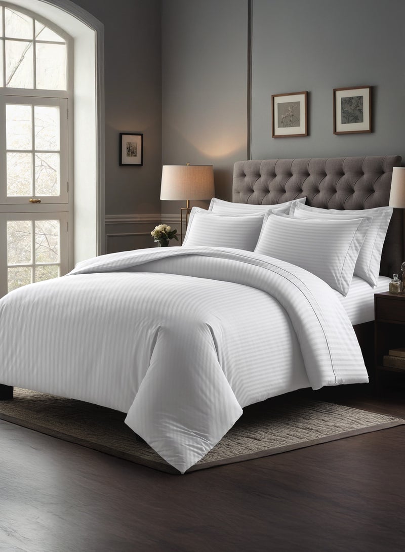 Good Sleep Premium Striped Duvet Set – 6-Piece White | King Size 220x240 cm | Ultra-Soft, Wrinkle-Resistant & Made in Dubai | Includes Duvet Cover, Fitted Sheet & 4 Pillowcases  - Image 2
