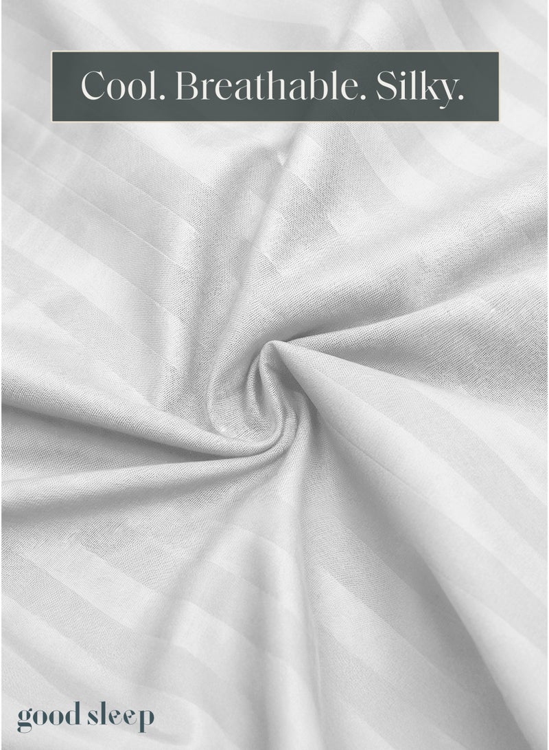 Good Sleep Premium Striped Duvet Set – 6-Piece White | King Size 220x240 cm | Ultra-Soft, Wrinkle-Resistant & Made in Dubai | Includes Duvet Cover, Fitted Sheet & 4 Pillowcases  - Image 3