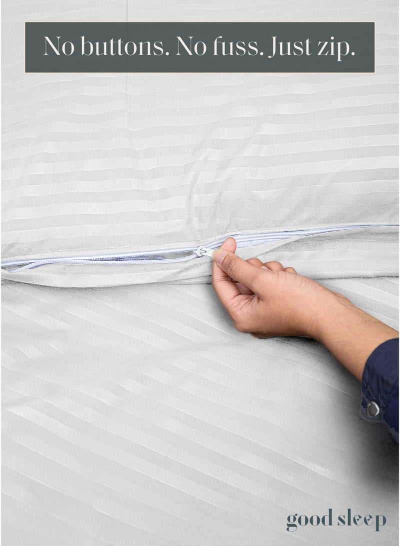 Good Sleep Premium Striped Duvet Set – 6-Piece White | King Size 220x240 cm | Ultra-Soft, Wrinkle-Resistant & Made in Dubai | Includes Duvet Cover, Fitted Sheet & 4 Pillowcases  - Image 5