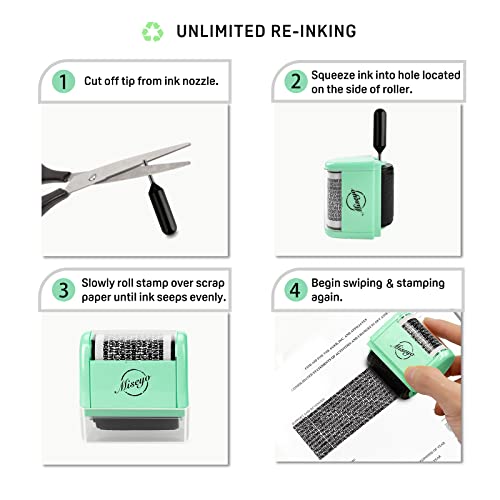 Miseyo Wide Identity Theft Protection Roller Stamp Set - Mint Green (3 Refill Ink Included) - Image 3