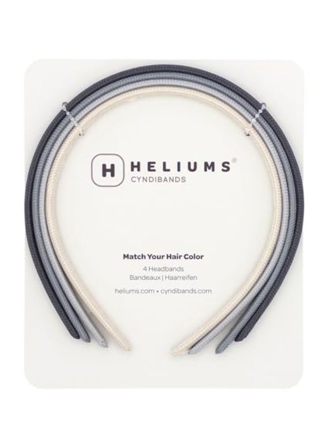 Heliums Thin Headbands 8mm Skinny Headband for Women 4 Count Comfortable Narrow Hair Bands Blend with Hair Color Dark Grey Light Gray Off White - Image 1