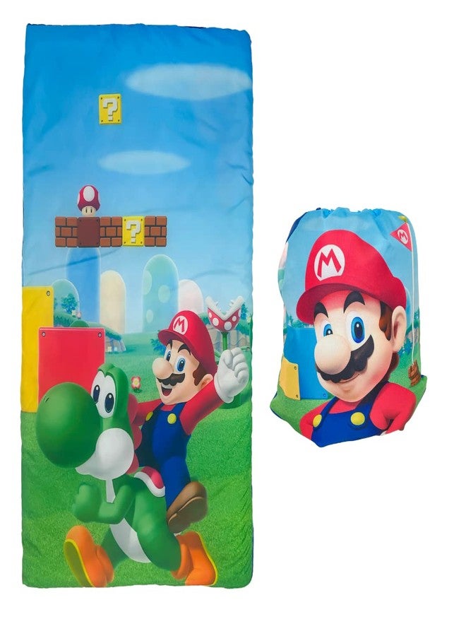 Franco Super Mario Kids Soft Lightweight 2 Piece Sleeping/Slumber Bag and Sling Bag Set, 46"(L) X 26"(W), (Official Licensed Nintendo Product) by Franco - Image 1