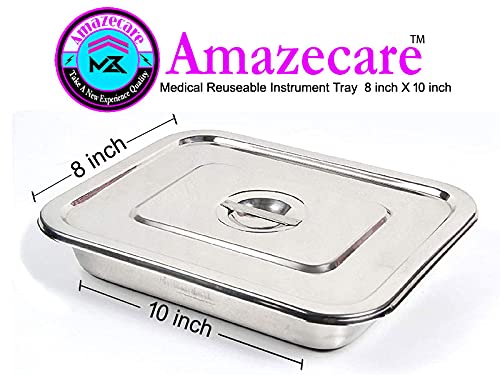 Amazecare Amazecare Medical Reusable Instrument Tray with Lid Made from Heavy Stainless Steel 8x3 8x6 9x6 10x8 12x10 Instrument Tray 10x8  - Image 2