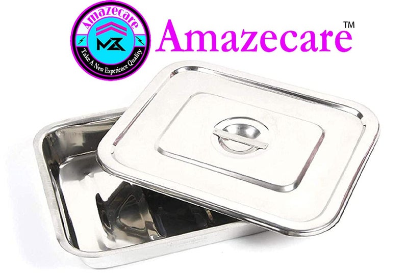 Amazecare Amazecare Medical Reusable Instrument Tray with Lid Made from Heavy Stainless Steel 8x3 8x6 9x6 10x8 12x10 Instrument Tray 10x8  - Image 4