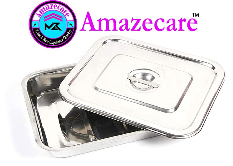 Amazecare Amazecare Medical Reusable Instrument Tray with Lid Made from Heavy Stainless Steel 8x3 8x6 9x6 10x8 12x10 Instrument Tray 10x8  - Image 3