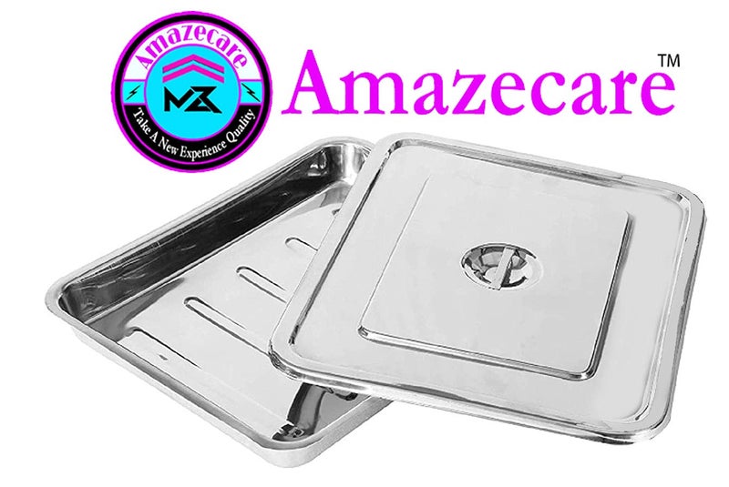Amazecare Amazecare Medical Reusable Instrument Tray with Lid Made from Heavy Stainless Steel 8x3 8x6 9x6 10x8 12x10 Instrument Tray 10x8  - Image 5