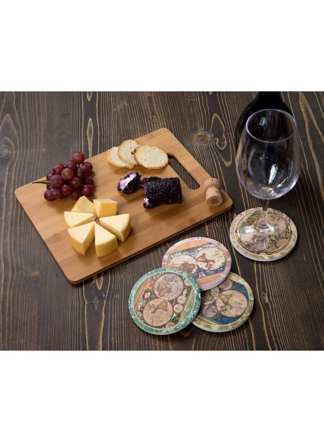 CoasterStone Absorbent Stone Coasters Vintage Old World Maps, Traditional Decor, 4-1/4-Inch - Image 3